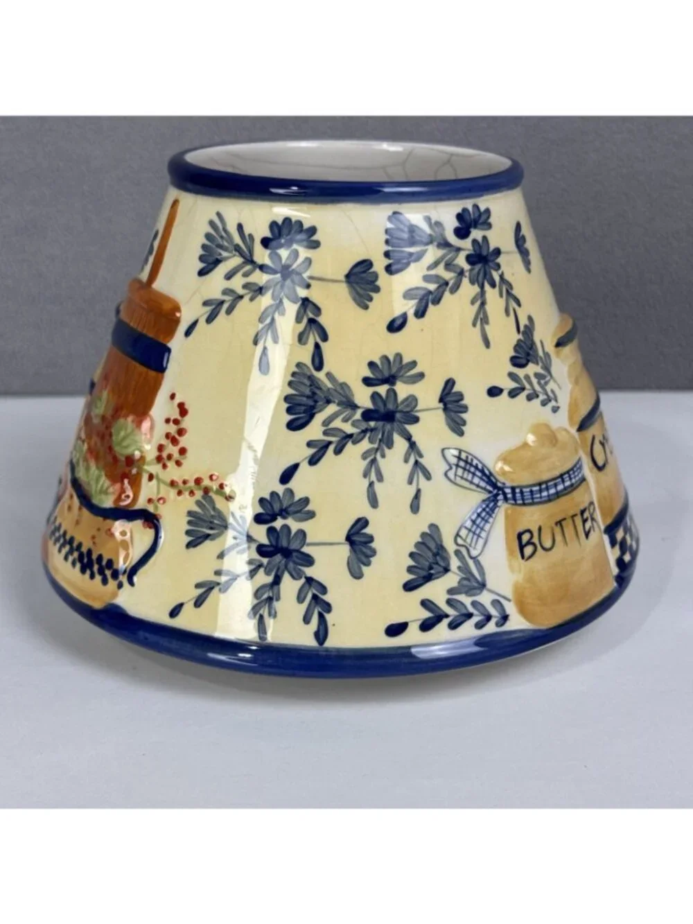 Yankee Candle Large Topper Country Butter Churn Cream Blue Tan shade farmhouse